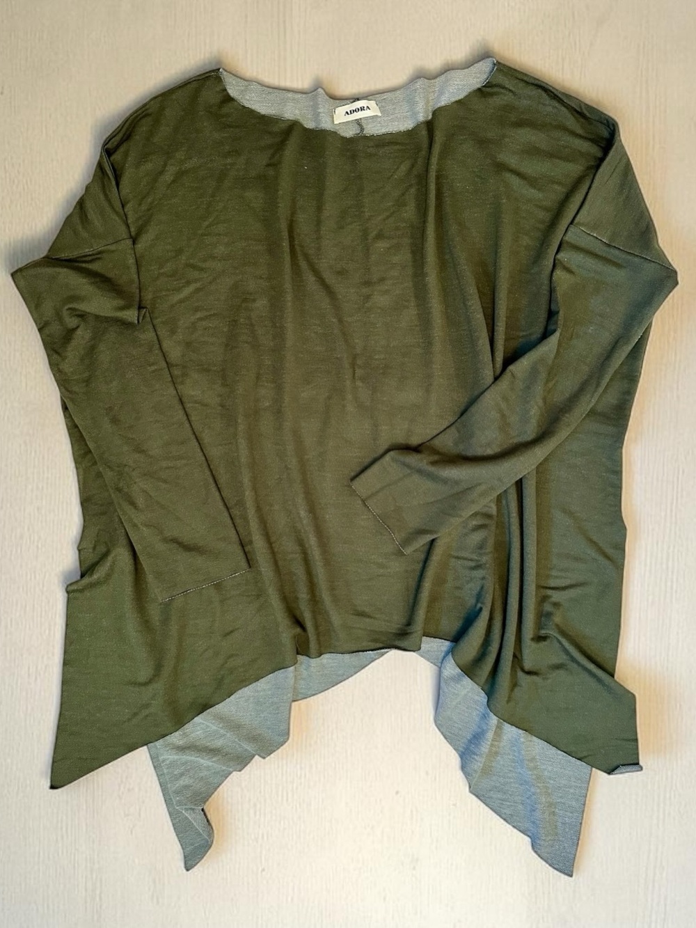 ADORA Olive Green Layered-Hem Tunic with Raw Edges Size S